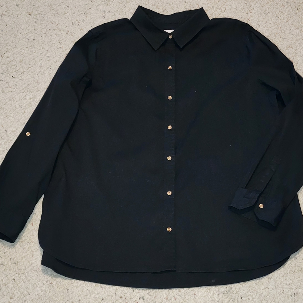 Vintage Charter Club Black Blouse With Gold Buttons